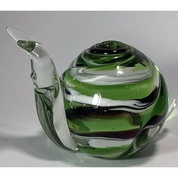 Paperweight Snail Art Glass Figurine Green Clear Swirl Vintage - Picture 4 of 6